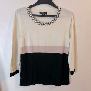 August Silk Women's Cream and Black Color Block Blouse Size XL